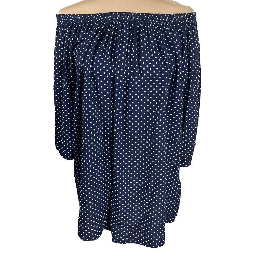 BLL New York Off The Shoulder Top Tunic Navy Blue White Stars Size L Large